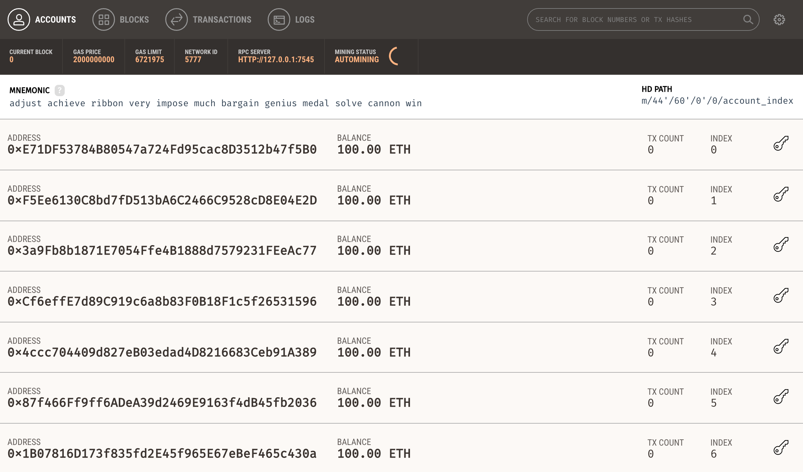 Ganache Personal Blockchain Application