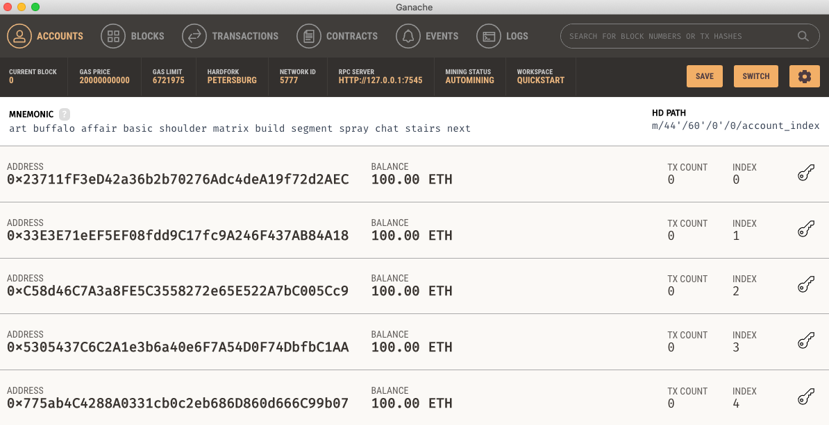 Ganache Personal Blockchain